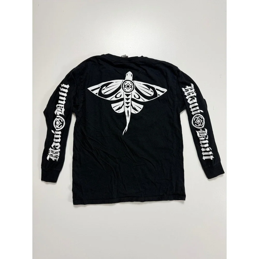 Maui‎ Built Kids Black Long Sleeve Tribal Manta Ray Graphic T-Shirt Kids Large
